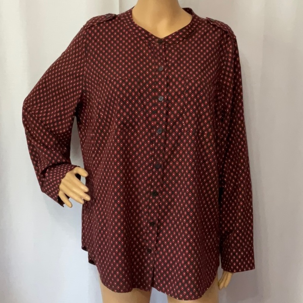 Apt. 9 Red Long Sleeve Casual Button Down Shirt Women’s Top Size 0X - Picture 1 of 12
